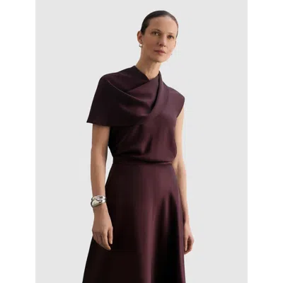 The Fold Ocana Asymmetric Sleeve Satin Blouse In Purple
