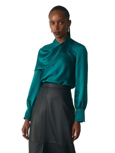 The Fold Ocana Velvet Long Sleeve Blouse In Blue