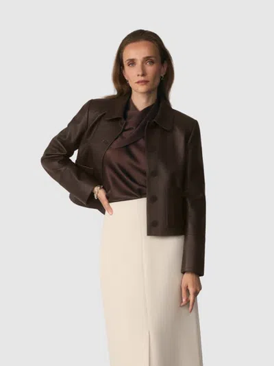 The Fold Orsini Leather Collard Jacket In Brown