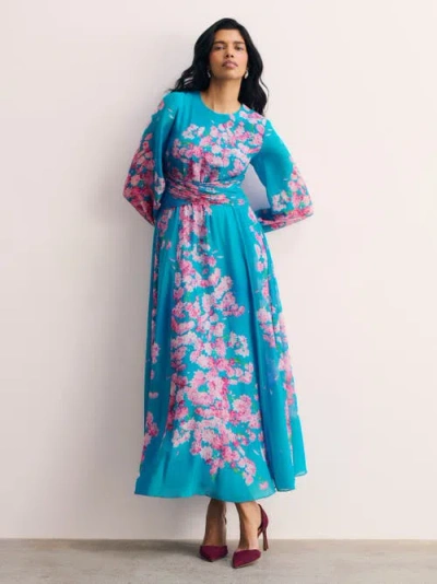 The Fold Portofino Silk Chiffon Dress In Blue