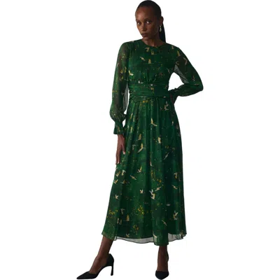 The Fold Portofino Silk Chiffon Midi Dress In Green