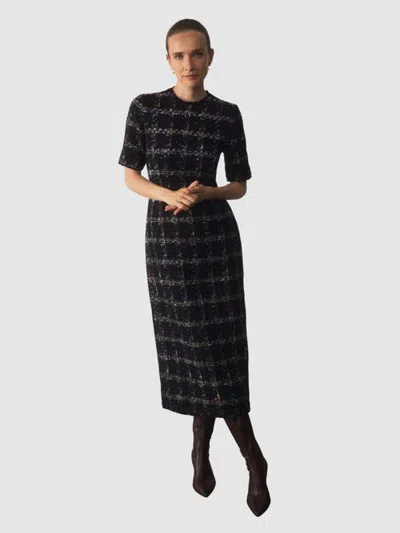 The Fold Riva Tweed Midi Dress In Black