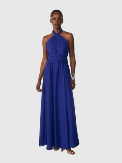 The Fold Rivera Silk Halter Maxi Dress In Blue