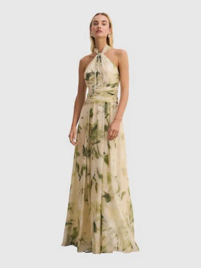 The Fold Rivera Silk Halter Maxi Dress In Neutral