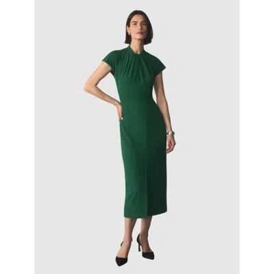 The Fold Rossano Short Sleeve High Neck Dress In Green