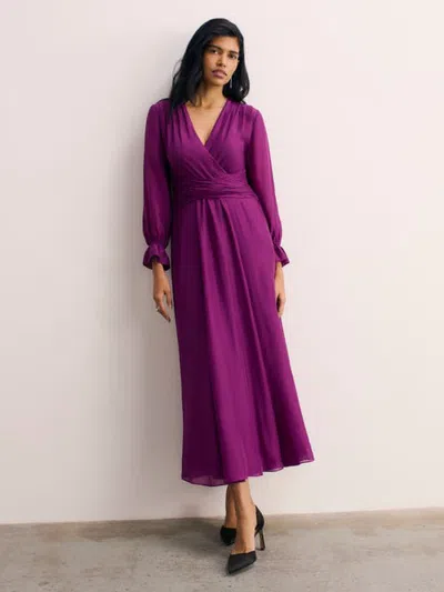 The Fold Sculpted Silk Wrap Midi Dress In Purple