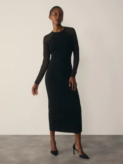 The Fold Sculpted Stretch Knit Midi Dress In Black
