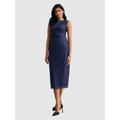 The Fold Valencia Lace Round Neck Dress In Blue