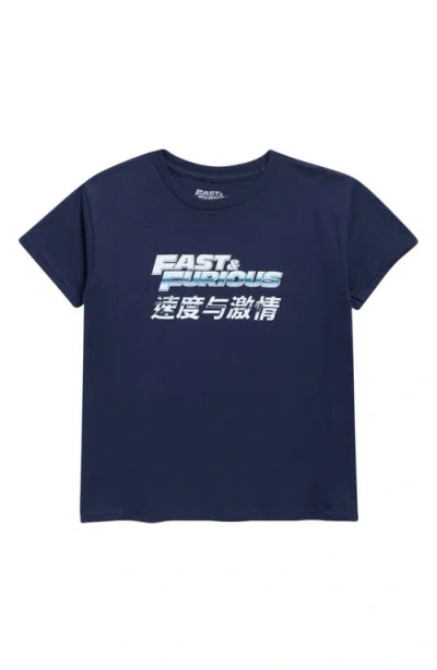 The Forecast Agency Kids' Fast And Furious Kanji Cotton Graphic T-shirt In Blue