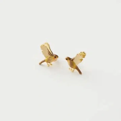 The Forest & Co. Enamel Flying Robin Stud Earrings In Gold