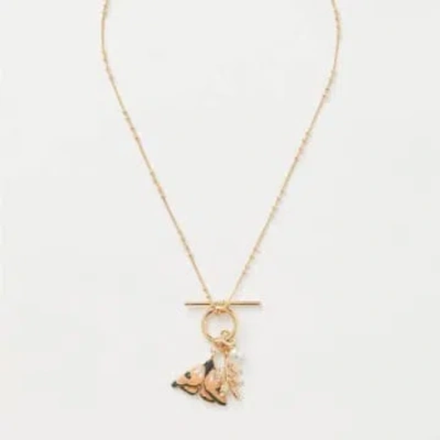 The Forest & Co. Enamel Moth And Leaf Charm Necklace In Gold