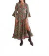 The Fox And The Mermaid Flair Sleeve Maxi Dress In Omisha Block Printed In Multi