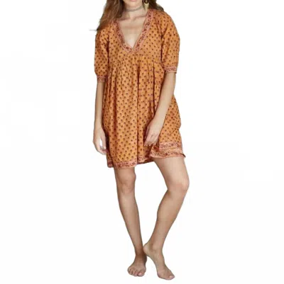 The Fox And The Mermaid Hand-block Mini Dress In Cayenne In Brown