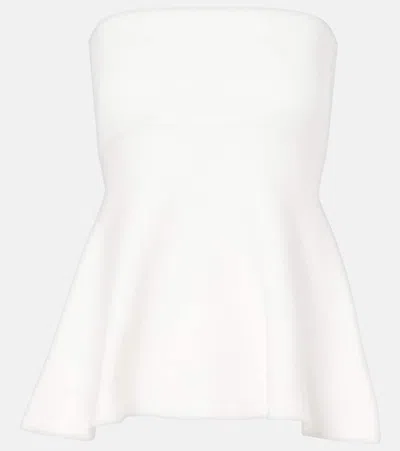 The Frankie Shop Agathe Knitted Peplum Top In Weiss