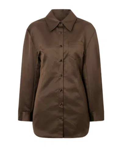 The Frankie Shop Akita Darted Satin Mini Shirt Dress In Brown