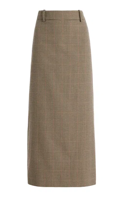 The Frankie Shop Alrose Houndstooth Midi Skirt In Brown