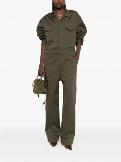 The Frankie Shop Ardea Cotton Utility Jumpsuit Dark Olive In Green