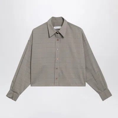 The Frankie Shop Arlen Boxy Cropped Checked Shirt In Beige Wool Blend In Gray