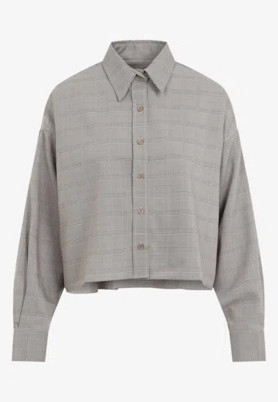 The Frankie Shop Arlen Cropped Boxy Wool Shirt Jacket In Gray