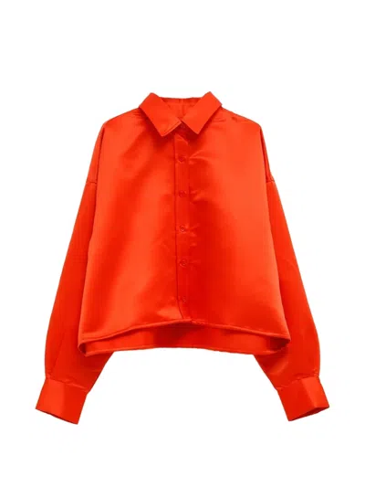 The Frankie Shop Arlen Satin Boxy Contrast Piping Shirt In Red