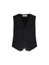 The Frankie Shop Asymmetrical Black Gilet With Adjustable Strap And V-neckline In Animal Print