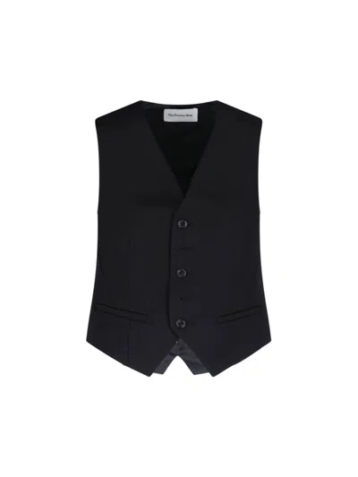 The Frankie Shop Asymmetrical Black Gilet With Adjustable Strap And V-neckline In Animal Print