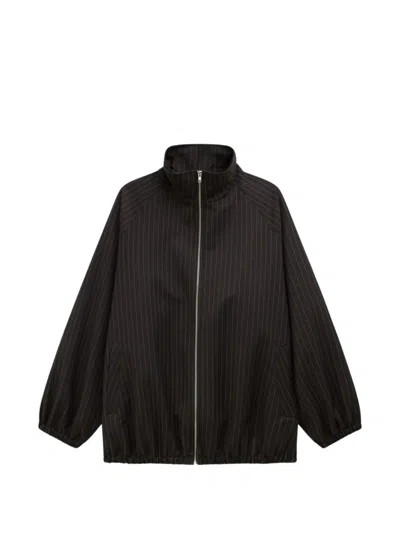 The Frankie Shop Baxter Oversized Pinstripe Blouson Jacket In Black