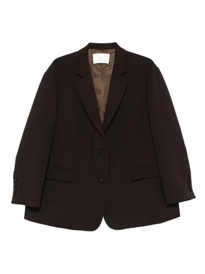 The Frankie Shop Bea Button-fastening Single-breasted Blazer In Brown