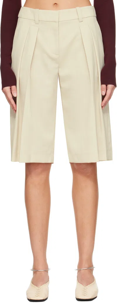 THE FRANKIE SHOP BEIGE BILBAO PLEATED BERMUDA SHORTS