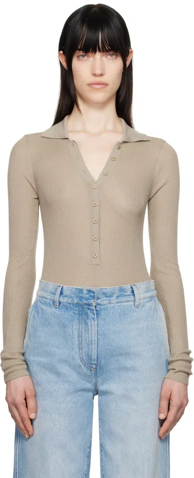 The Frankie Shop Beige Solana Polo Bodysuit In 257 - Desert Sand