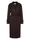The Frankie Shop Double-breasted Long Coat With Belted Waist In Brown
