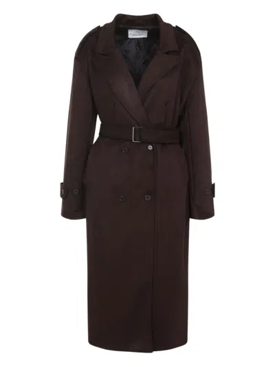 The Frankie Shop Double-breasted Long Coat With Belted Waist In Black