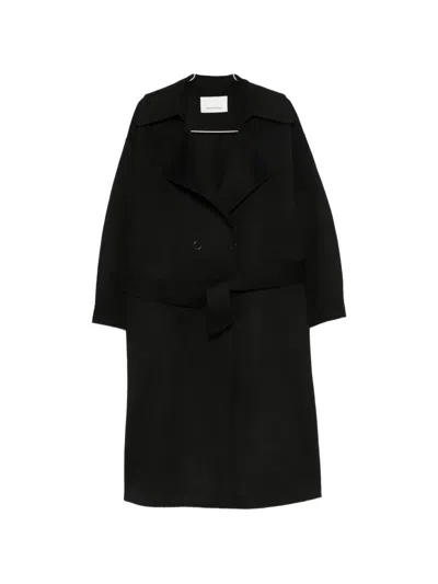 The Frankie Shop Belted Double-breasted Coat In Black
