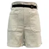 The Frankie Shop Belted Shorts In Cream Cotton Denim In Neutral