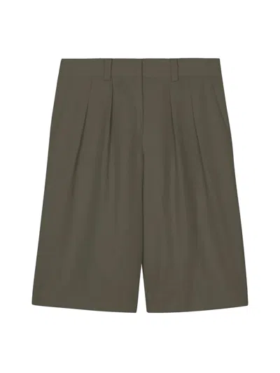 The Frankie Shop Bermuda Shorts In Khaki Virgin Wool Blend