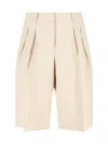The Frankie Shop Womens Cement Bilbao Pleated Wool Bermuda Shorts