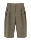The Frankie Shop Bermuda Shorts In Khaki Virgin Wool Blend In Green