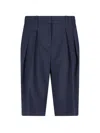 The Frankie Shop Womens Navy Bilbao Pleated Wool Bermuda Shorts In Blue