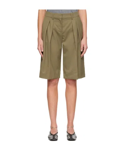 The Frankie Shop Bilbao Pleated Bermuda Shorts In Green