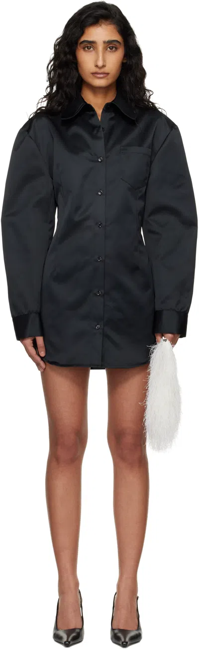 The Frankie Shop Black Akita Satin Cinched Shirt Minidress