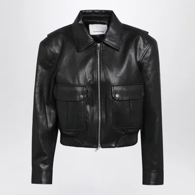 The Frankie Shop Black Cropped Faux Leather Bomber Jacket