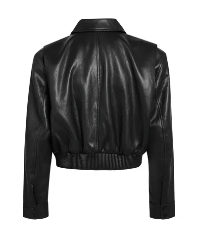The Frankie Shop Black Cropped Faux Leather Bomber Jacket In Orange