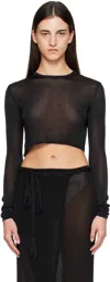 The Frankie Shop Black Kazel Cropped Thin Knit T-shirt In Black