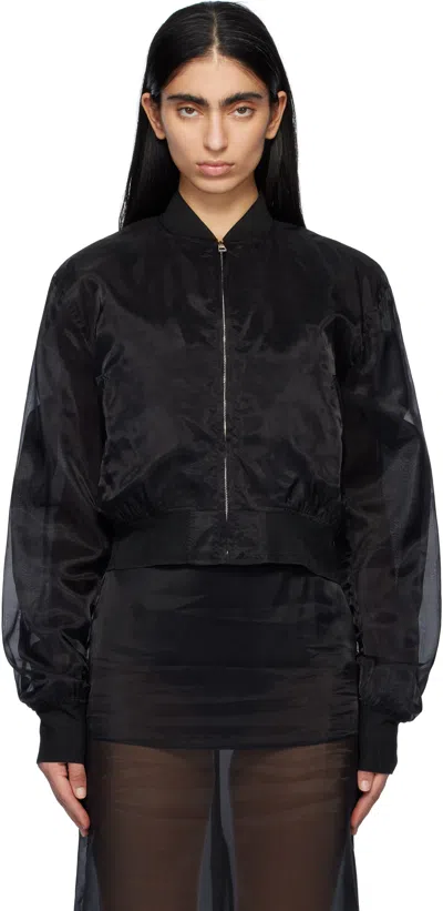 The Frankie Shop Black Micky Cropped Sheer Bomber Jacket In 100 - Black