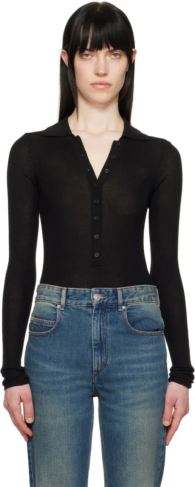 The Frankie Shop Black Solana Polo Bodysuit In 100 - Black