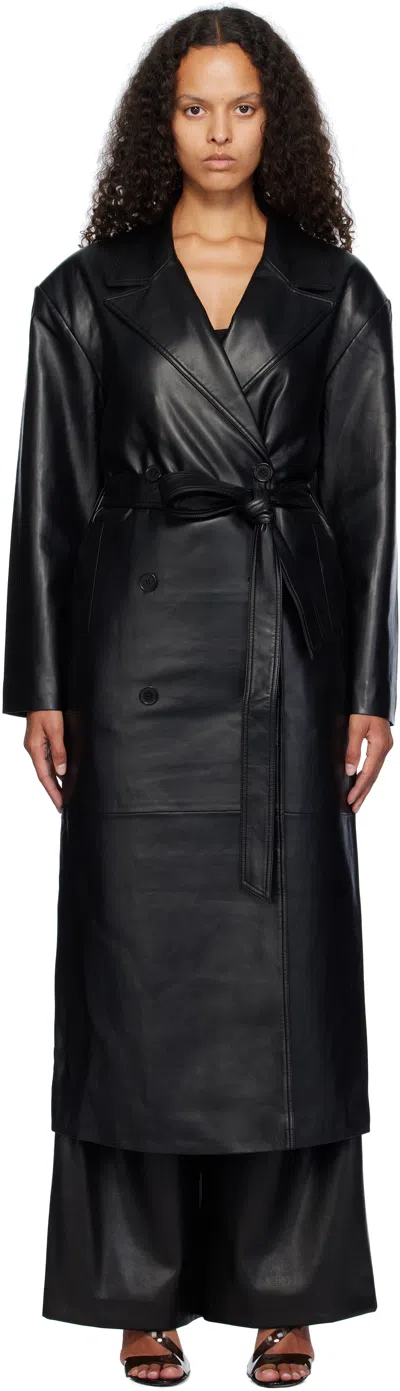 The Frankie Shop Frankie Shop Womens Black Tina Double-breasted Regular-fit Faux-leather Coat
