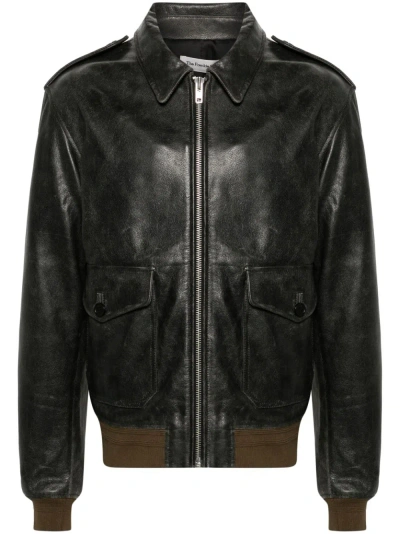 The Frankie Shop Black Wyatt Leather Bomber Jacket