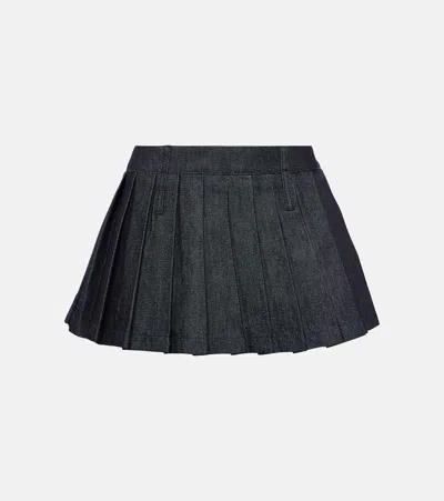 The Frankie Shop Blake Pleated Denim Miniskirt In Blue