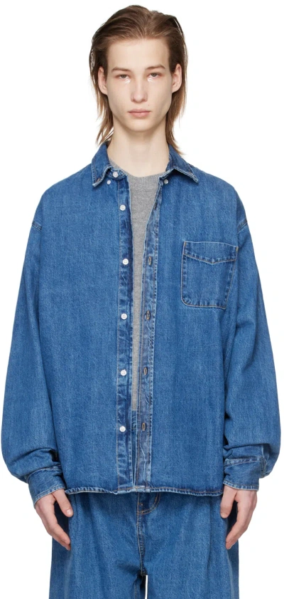 The Frankie Shop Blue Sinclair Denim Shirt In Medium Wash