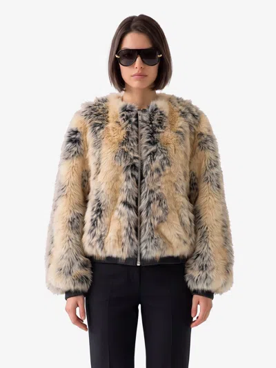 The Frankie Shop Bomber Gina In Ecopelliccia Beige Combo In Brown